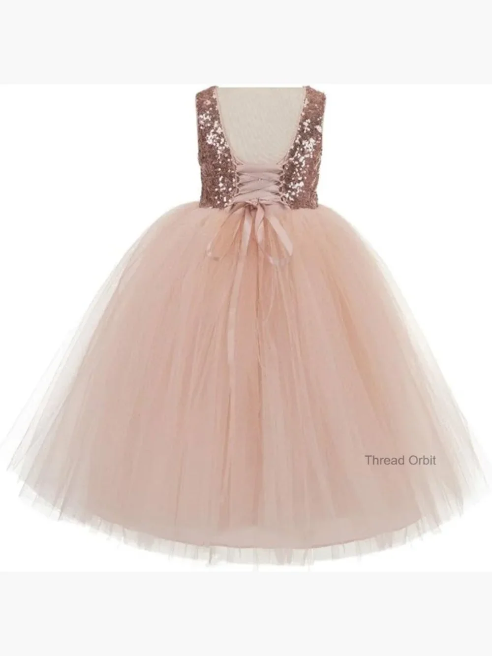 Flower Girl Tutu Dress with Corset Back Sequins Bodice Floor-Length